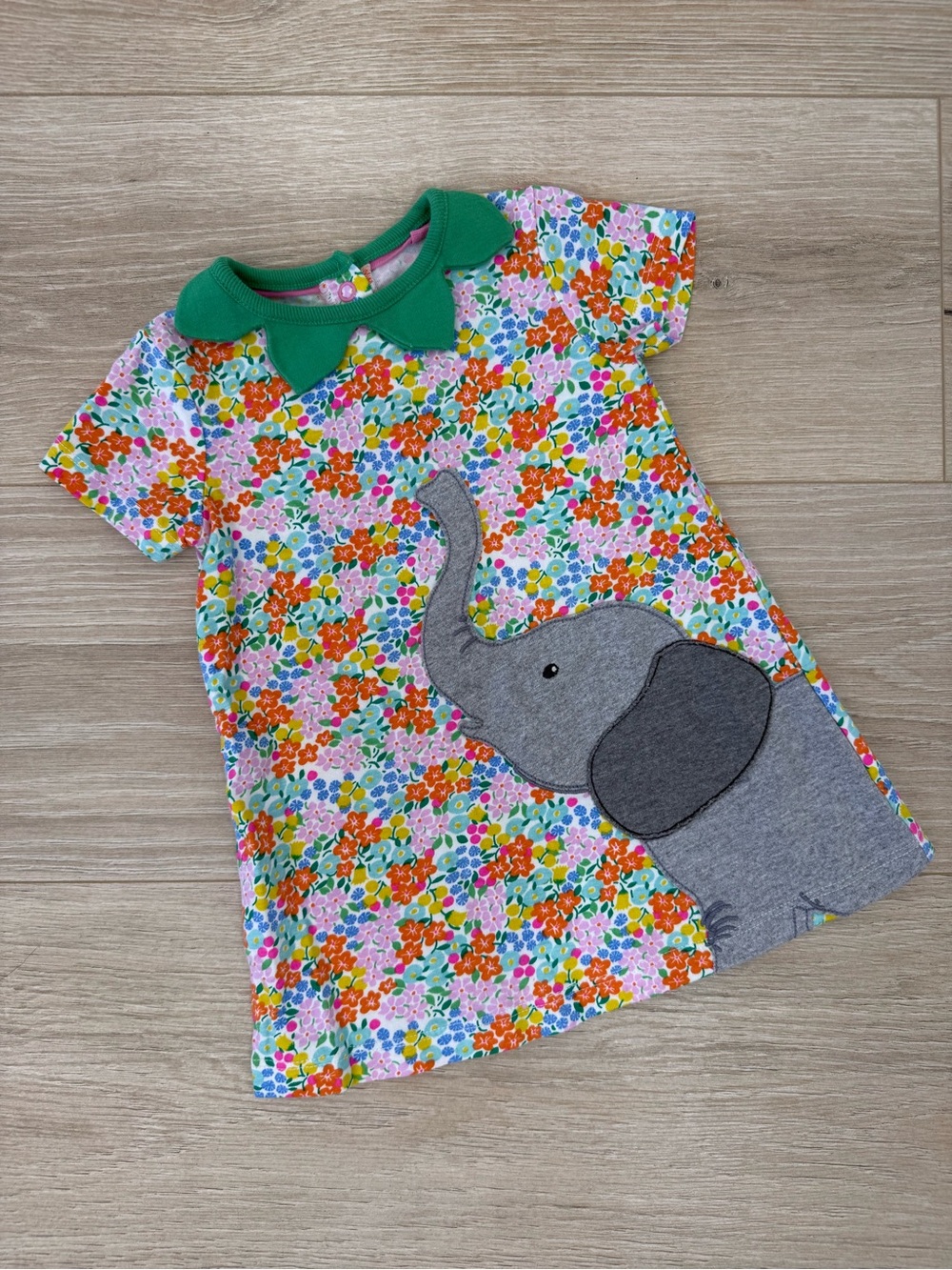 Baby Boden Floral Dress Elephant Appliqué